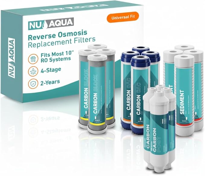 NU Aqua Reverse Osmosis Water Filter System Replacement Set - 4 Stage 2 Year Under Sink Kit - Includes Sediment, Carbon Filters, Parts & Fittings - Universal Undersink RO Filtration Cartridge Pack - AquaVibe