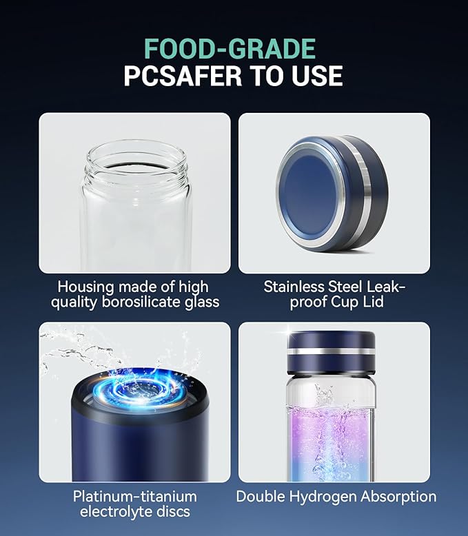 5.0 Upgrade 4000PPB High Concentration Hydrogen Water Bottle Generator【NO.1-24-Hour Hydrogen Lock】 SPE PEM Technology, Double Hydrogen Content & High Borosilicate Glass for Post-Workout Recovery