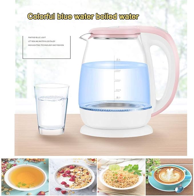 Kettles,Glass Electric Kettle,Eco Water Kettle with Illuminated Led,Bpa Free Cordless Water Boiler with Stainless Steel Inner Lid Bottom,Fast Boil Auto-Off Boil-Dry Protection,1.8L 1500W/Blue hopeful