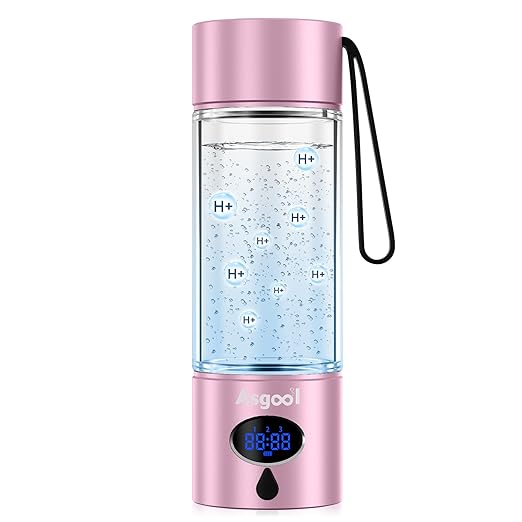 Hydrogen Water Bottle - 5000 PPB in 8 Minutes, Cyclic Mode for 8 Hours, Self Clean, Aluminum & Glass, for Travel Sports Office Home, Gift for Father Mom Family Friends Clients(Pink, 12Oz)