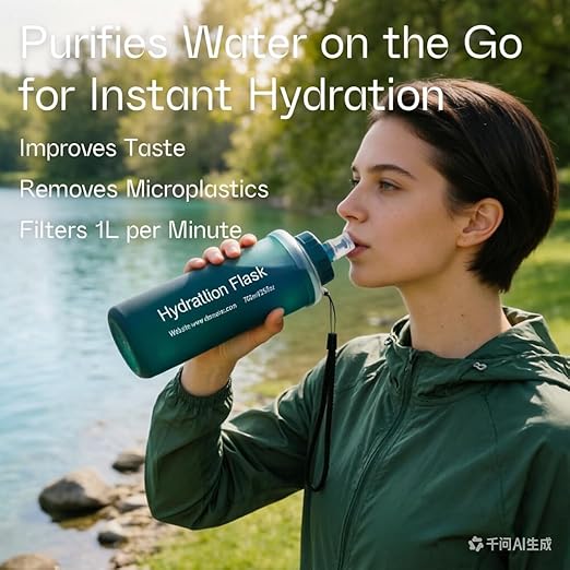 AXEN Collapsible Water Bottle with Filter System, Soft Hydration Flask for Trail Running, Camping, Hiking, Cycling, 500ml Slate Green