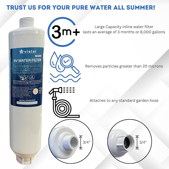 RV Water Filter & Hose Protector, Inline Water Filter Reduces Bad Taste, Odor, Chlorine & Sediment, Ideal for RVs, Campers, Travel Trailers, Boats, American Owned Company