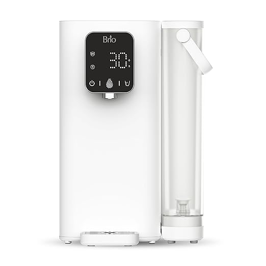 Brio SIMPL W2 Countertop Water Dispenser w/Refillable 2.5L Water Tank, 2-in-1 Sediment & Carbon Filter Included, Room Temp., LED Display w/Touch Buttons, No Plumbing Necessary, White