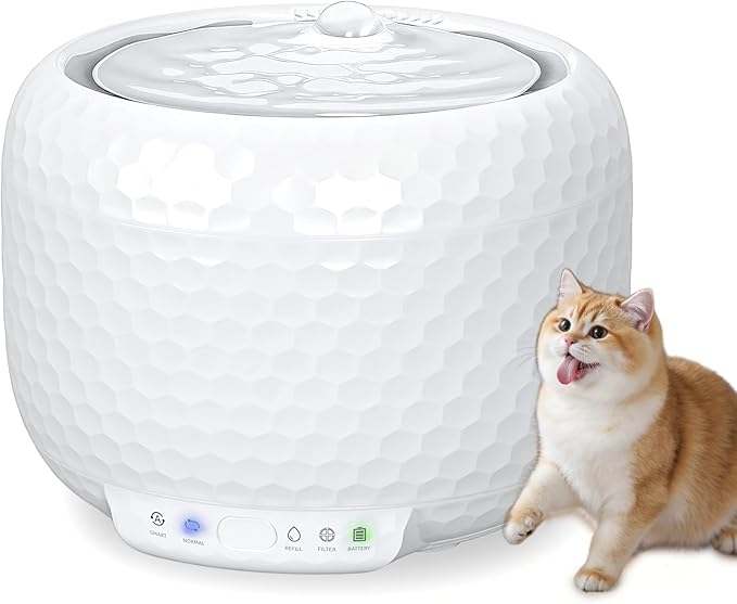 Upgrade Cat Water Fountain Wireless with 5200mAh Battery, 1.8L/62oz Cordless Pet Water Fountain for Cats and Small Dogs, Ultra-Quiet Pump with 2 Flow Modes, White (ABS)