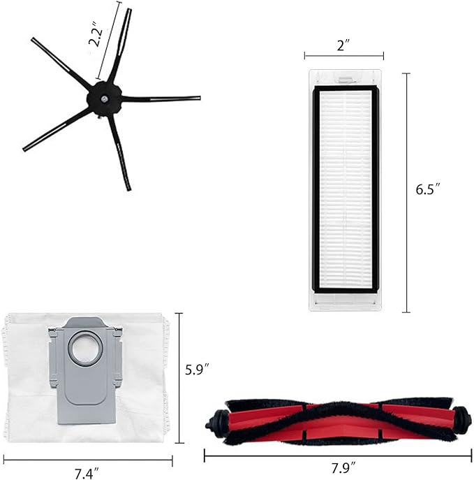 Replacement Accessories Kit Compatible With Roborock Q5 Q5+ Q5 Plus Robot Vacuum Cleaner,1 Main Brush,4 Side Brushes,4 Hepa Filters,2 Dust Bags (14 PCS) - AquaVibe
