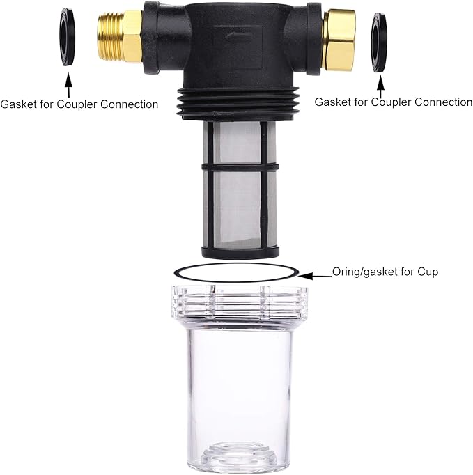 Sediment Filter Attachment Line Water Hose Filter with 100 mesh Stainless Mesh Screen,2Pcs O-Rings &2Pcs Gaskets,for Garden Hose Pressure Washer inlet RV Camping Car Wash Water Hose