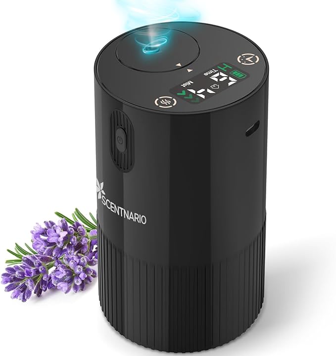 Waterless Diffuser for Essential Oil - Aromatherapy Diffuser for Home with Battery Indicator, Portable Scent Air Machine 1/2/3&Continuous Mist,Timer Function,500Sq.Ft Scent Coverage