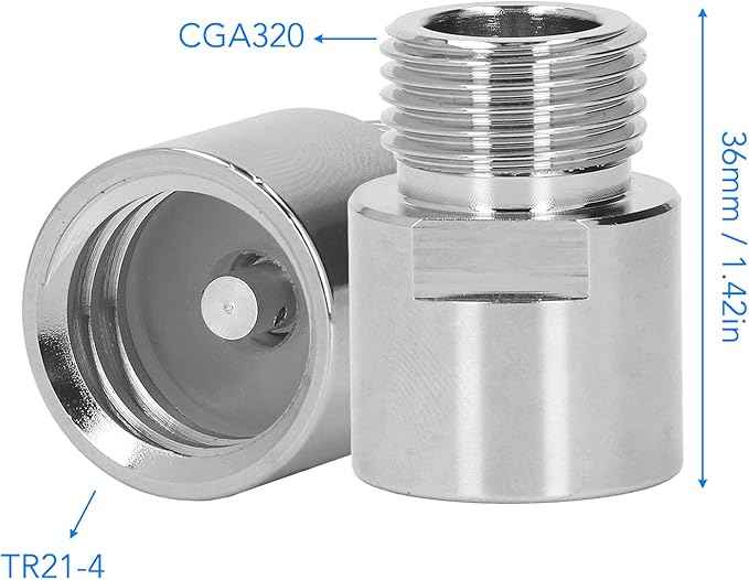 Soda Cylinder Adapter, CO2 Soda Cylinder Metal Adapter, TR21-4 Female to CGA320 Male Thread Conversion Kit, Stainless Steel CO2 Tank Adapter for Sparkling Water Machine Parts Acc