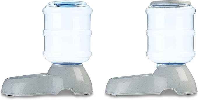 Amazon Basics Automatic Pet Water Dispenser and Gravity Food Feeder Set for Cat and Dog, Easy to Clean, 6-Pound Food Capacity, 1-Gallon, Small, Gray, Pack of 2