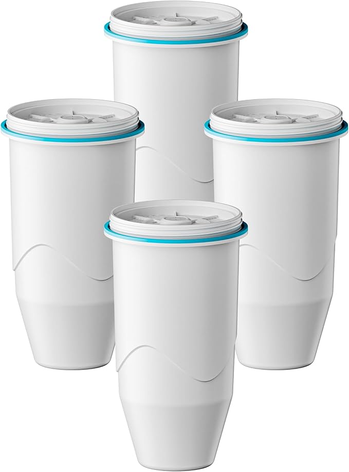 Compatible with Zero Pitchers and Dispenser, 0 TDS Premium Filtration, Fit for ZR-001 ZR-004 ZP-006 ZR-017 ZS-008 Filters, reducing Lead, Chromium, and Contaminants, 4 Pack