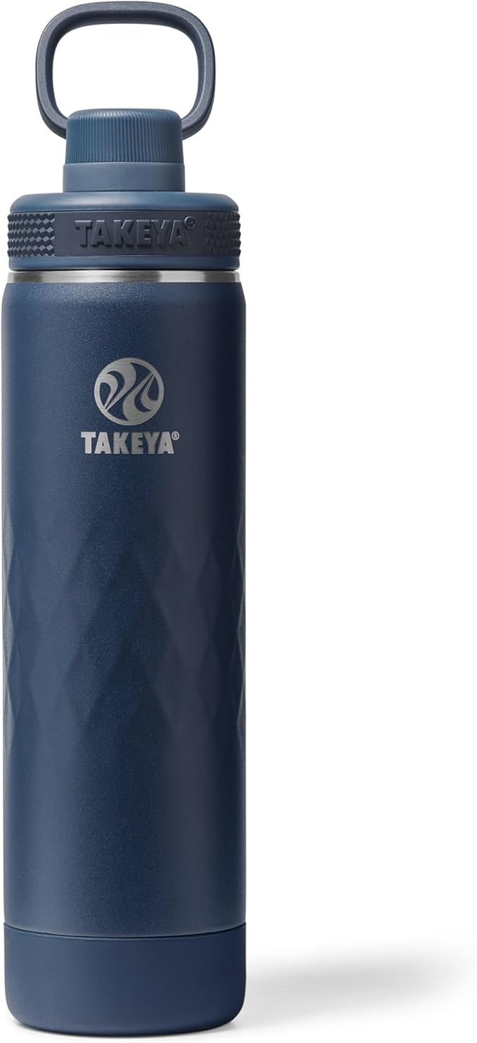 Takeya Sport 22 oz Triple-Insulated Stainless Steel Water Bottle, Spout Lid – Leakproof, Sweatproof, BPA-Free, Keeps Drinks Cold 36 Hrs, Hot 14 Hrs – Indigo