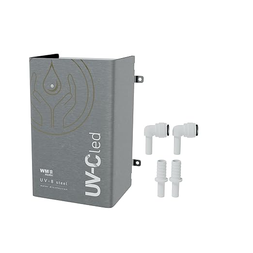 UV-8 Steel UV-C LED Water Purifier for RV, Boat | Maintenance-Free | Chemical-Free Water Purification | Flow Sensor Control | Onboard Function & Ext. Power Supply Monitoring | Stainless Steel Housing