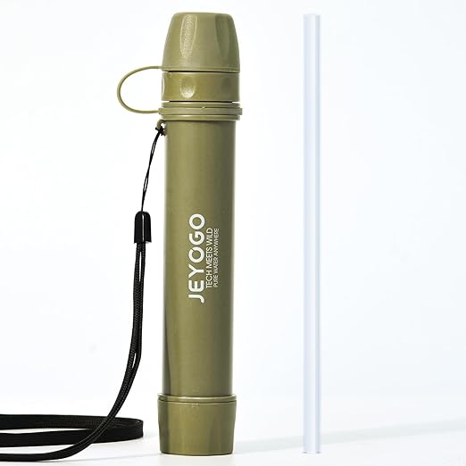 Survival Water Filter Straw - Portable Personal Water Purifier for Hiking, Camping & Bug Out Bag | Tactical Emergency Preparedness Gear, Wilderness Backpacking & Life Saving Equipment(1, Green)