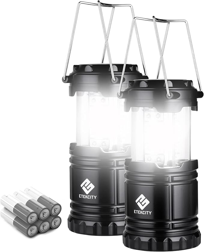 Etekcity 2 Pack LED Camping Lantern Flashlights and Potable Aqua 2 Pack 50 Count Water Purification Tablets for Camping and Emergency Preparedness