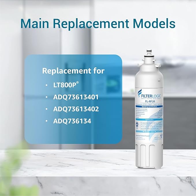 Filterlogic ADQ73613401 Refrigerator Water Filter, Replacement for LG® LT800P®, LT800PC, ADQ736134, ADQ73613402, LSXS26326S, LSXS26366S, LMXS30776S, LSXS26366D, LMXC23746S, 46-9490, 469490, Pack of 2