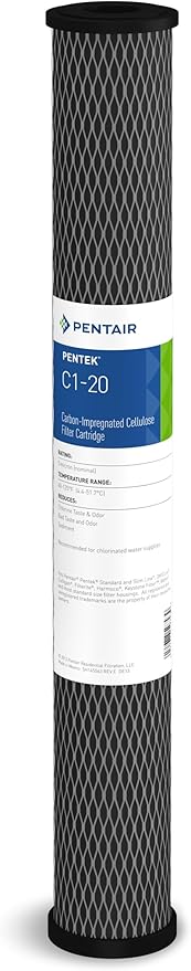 Pentair Pentek C1-20 Carbon Water Filter, 20-Inch, Whole House Dual Purpose Powdered Activated Carbon-Impregnated Cellulose Replacement Cartridge, 20