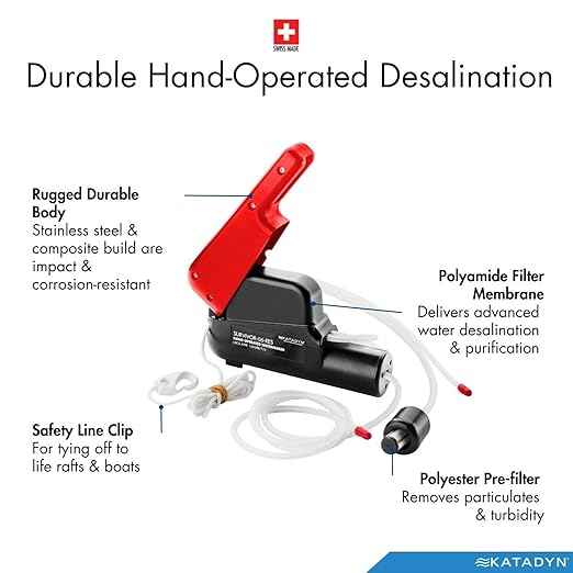 Katadyn Survivor 06-LS-RES Hand Powered Desalinator for Seawater - Compact, Portable, and Durable Reverse Osmosis Water Filter for Life Rafts, Survival Kits, and Marine Use