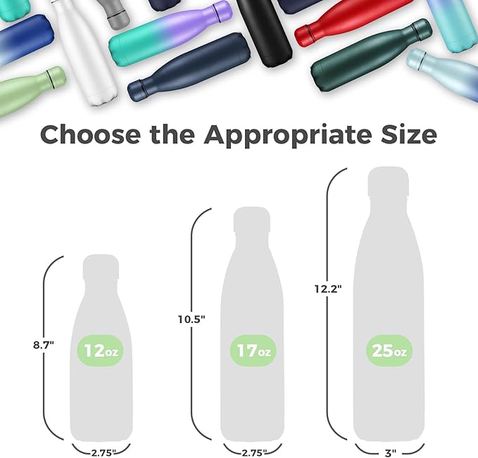 Volhoply 17oz Insulated Stainless Steel Water Bottle, Double Wall Vacuum Flask, Keeps Cold 24h & Hot 12h, Available in Packs of 1, 4, or 8（Green,1 Pack）