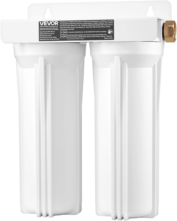 VEVOR RV Water Filter, 2-Cartridge 2.5 x 10 in Water Filter System for RV, Remove Sediments, Chlorine, Bad Tastes, Odors, and Most Contaminants, RV Filter for Campers, Boats, Vans