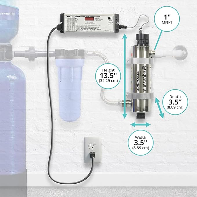 Aquasana Ultraviolet Water Purifier - Whole House UV Light Sterilizer Filter - Sterilizes 99.99% of Bacteria & Viruses and 99% of Chlorine Resistant Cysts - Water Purification for Home - AQ-STD-UV