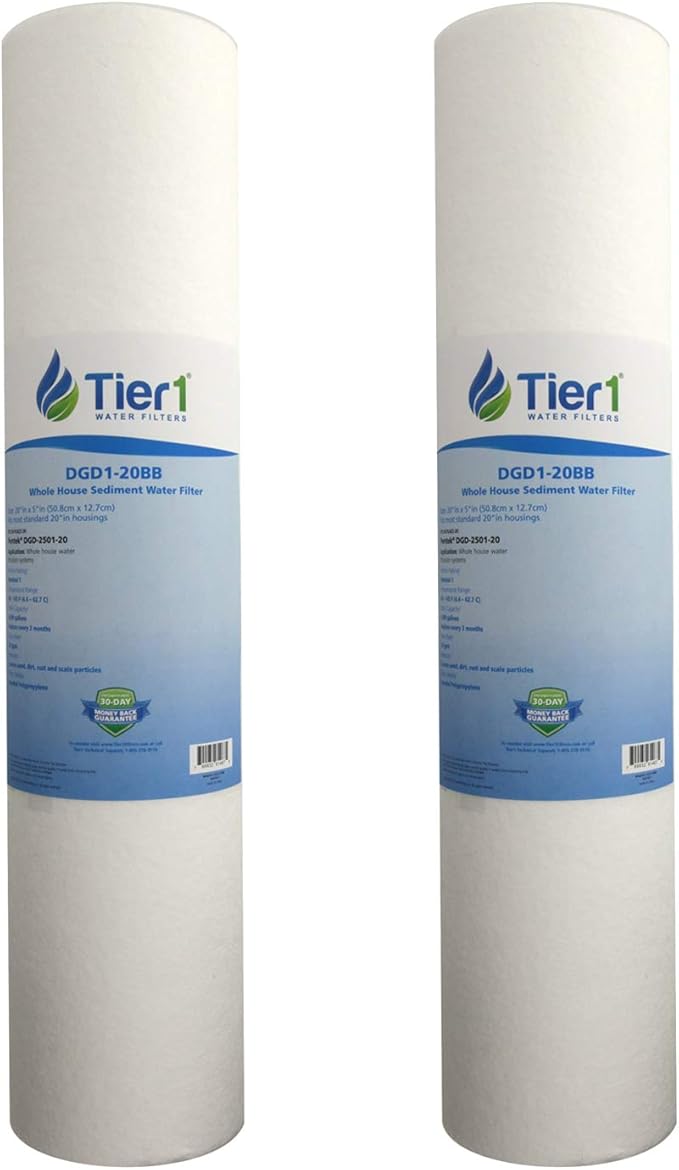 Tier1 1 Micron 20x4.5 Water Filter | Spun Wound Polypropylene Whole House Cartridge | Replacement for Pentek DGD-2501-20, 155360-43, P1-20BB | Sediment & Rust Filtration | 4.5 x 20 Water Filter (2pk)