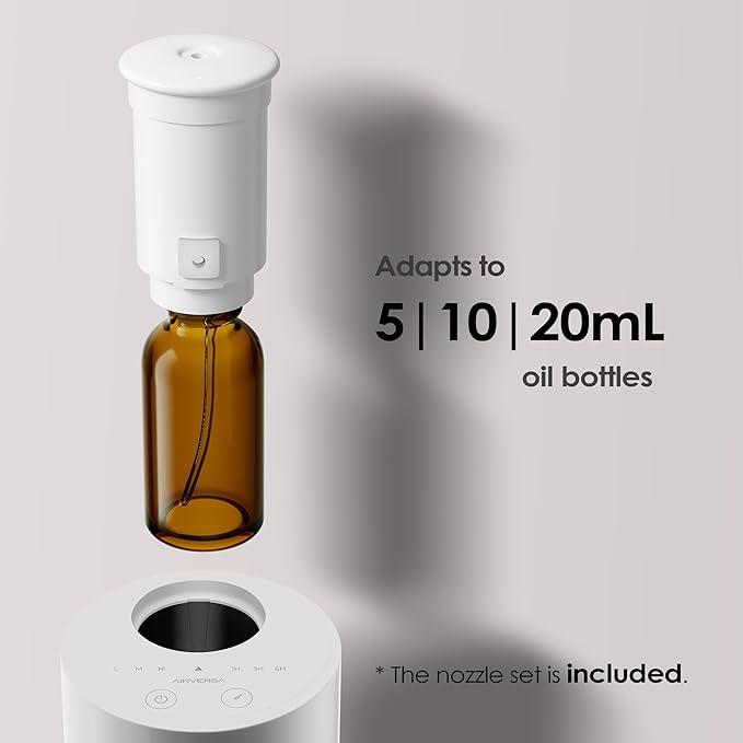 Waterless Diffuser for Essential Oil, Battery Operated Nebulizer, 0.7 Fl.Oz./ 20mL Capacity, Mini Scent Air Machine, 3 Countdown Timers & 3 Mist Levels for Home, Room, Car, Office - AN6 White