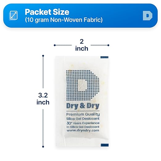 Dry & Dry 10 Gram [60 Packets] Premium Orange Indicating Silica Gel Packets Desiccants - Food Safe Silica Packets Silica Gel Silica Gel Packets
