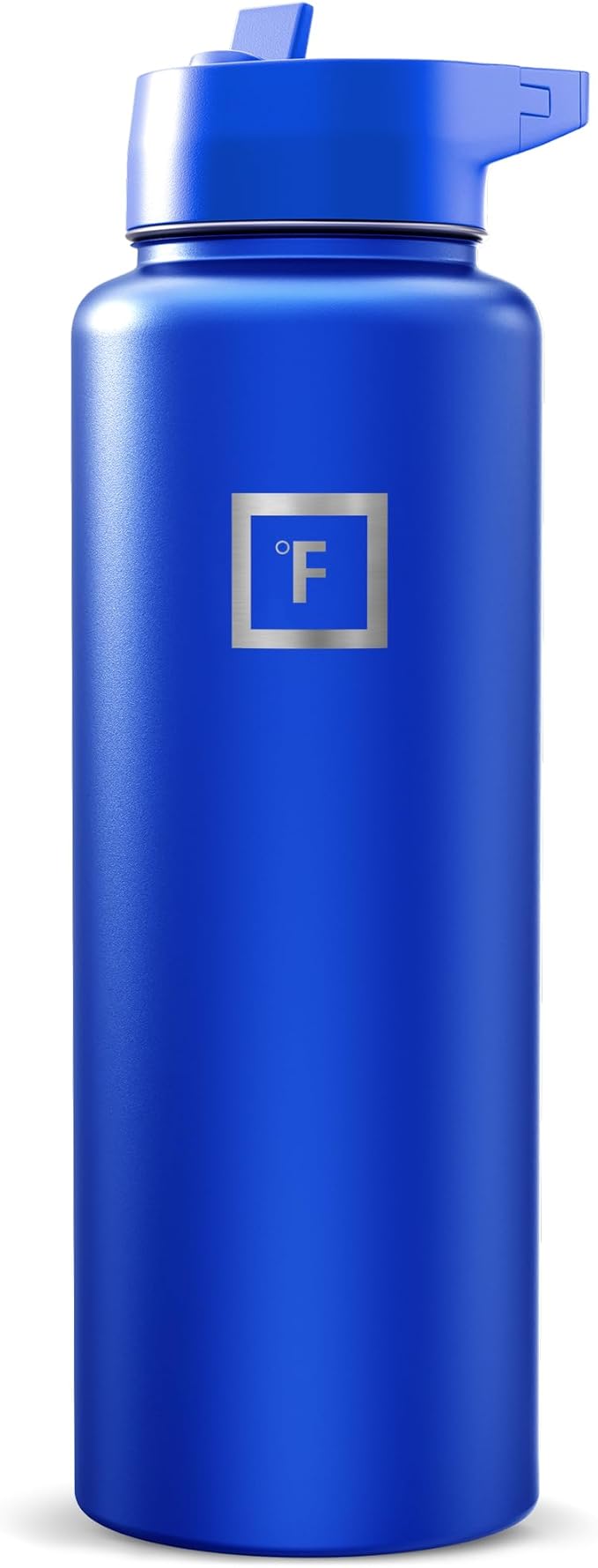 IRON °FLASK Camping & Hiking Hydration Flask with Straw, Wide Mouth Insulated Stainless Steel Sports Water Bottle - Cobalt 40 oz - Straw (1 Lid)