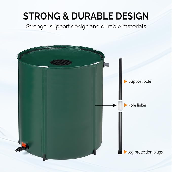 VINGLI 50 Gallon Collapsible Rain Barrel, Portable Water Storage Tank, Rainwater Collection System Downspout, Water Catcher Container with Filter Spigot Overflow Kit