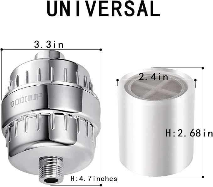 Universal Replacement Shower Filter Cartridge for Hard Water, 15-Stage Filter Cartridge-Reduces Chemicals Chlorine Transform Itching Eczema & Acne into Glowing Hair Nails & Skin Fast