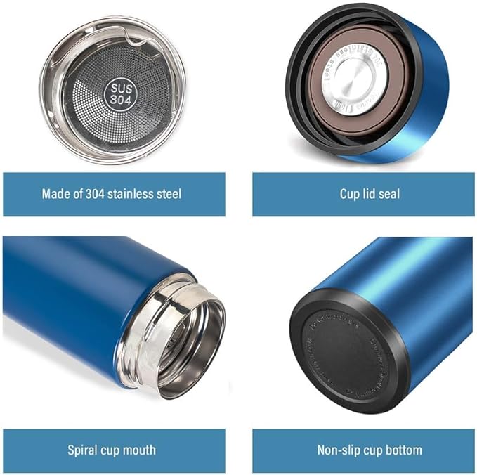 Smart Water Bottle Stainless Steel Vacuum Flask,Travel Mug with Smart LCD Touch Screen, Keep Hot Or Cold, Car Portable Travel Tea Coffee Vacuum Thermo Cup,Insulated Water Bottle (Blue)
