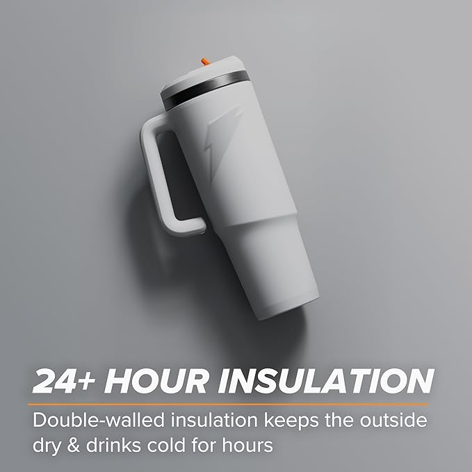 Gatorade Crossover Stainless Steel Tumbler Water Bottle, White, Double-Wall Insulation, 36 fl oz