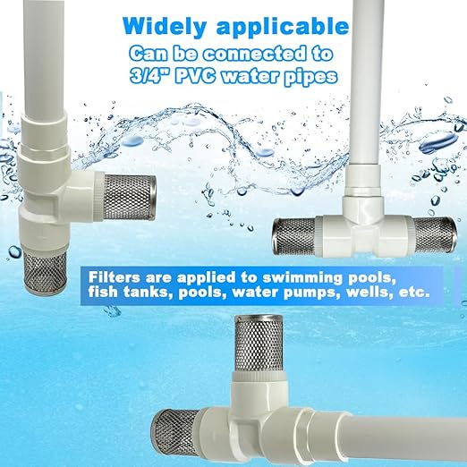 3/4" T Strainers Steel Filter Cover Connected to 3/4" PVC DN20 Water Pipe, Suction Hose T Strainer Used to Remove Debris and Reduce Solid Entry