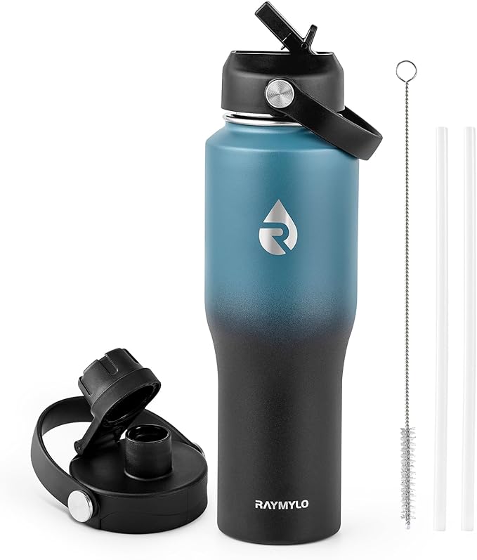 32 oz Insulated Water Bottle with Straw fit in Car Cup Holder, Triple Wall Vacuum Stainless Steel(Cold 48 hrs, Hot 24 hrs), Leakproof & Non-BPA, Hydro Travel Flask with Straw and Spout Lid