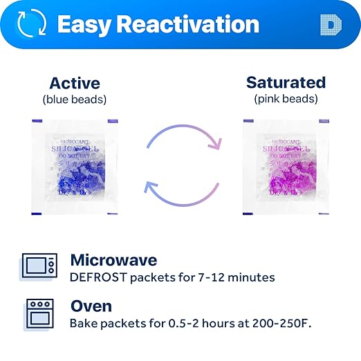Dry & Dry 1 Gram [1000 Packets] Blue Indicating(Blue to Pink) Silica Gel Packets Desiccants Silica Gel Packets - Rechargeable Silica Packets, Silica Gel, Silica Gel Packs