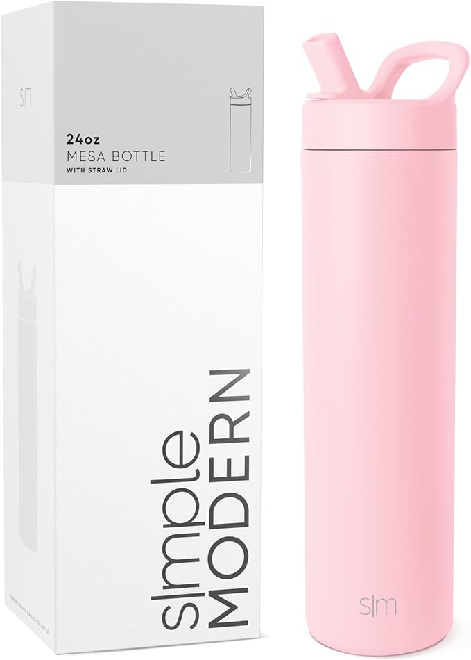 Simple Modern Water Bottle with Straw lid | Insulated Stainless Steel Thermos | Reusable Travel Water Bottles for Gym & Sports | Leak Proof & BPA Free | 24oz, Blush