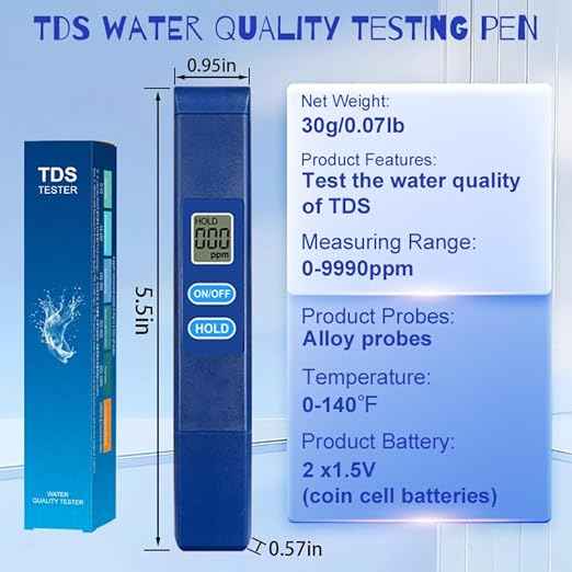 2 PCS TDS Meter-Digital Water Tester, Dissolved Solids Test Kit, Fast & Accurate Measurements - Ideal for Drinking, Tap, Pond, Well, Pool, Aquarium, RO/DI, Hydroponics