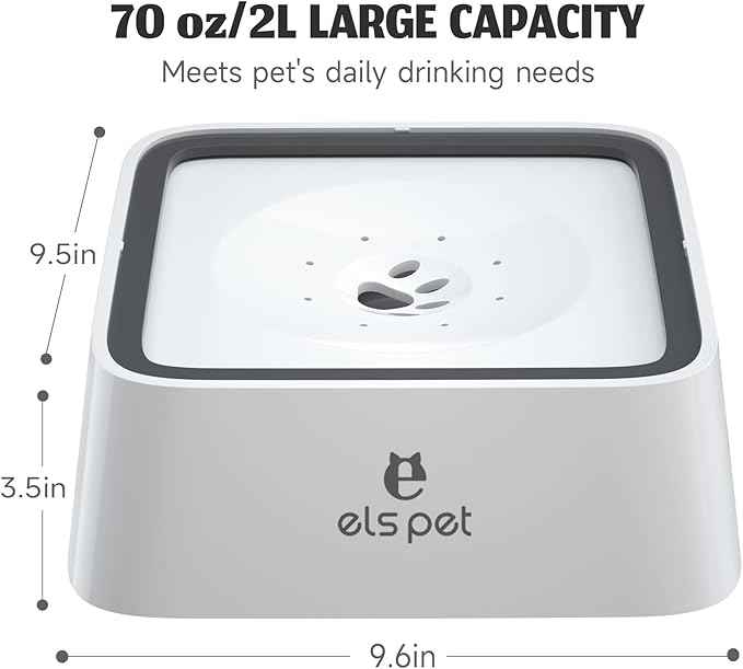 ELS PET Anti-Spill Dog Water Bowl with Floating Disk, Large Capacity, 2L/70 fl oz, Nylon Material, Dimension 10 x 10 x 3.5 in
