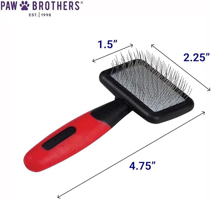 Ryan's Pet Supplies Paw Brothers Soft Pin Flat Slicker Brush for Dogs, Professional Grade, Stainless Steel Pins, Flexible Head, Comfort Grip, Mini, 4.75" x 2.25" x 1.5" - AquaVibe