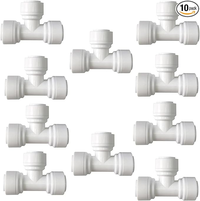 3/8 inch Tee Connector Push to Connect Fittings Plastic Quick Fitting for Water Purification & RO System (10, 3/8" Tube O.D.) - AquaVibe