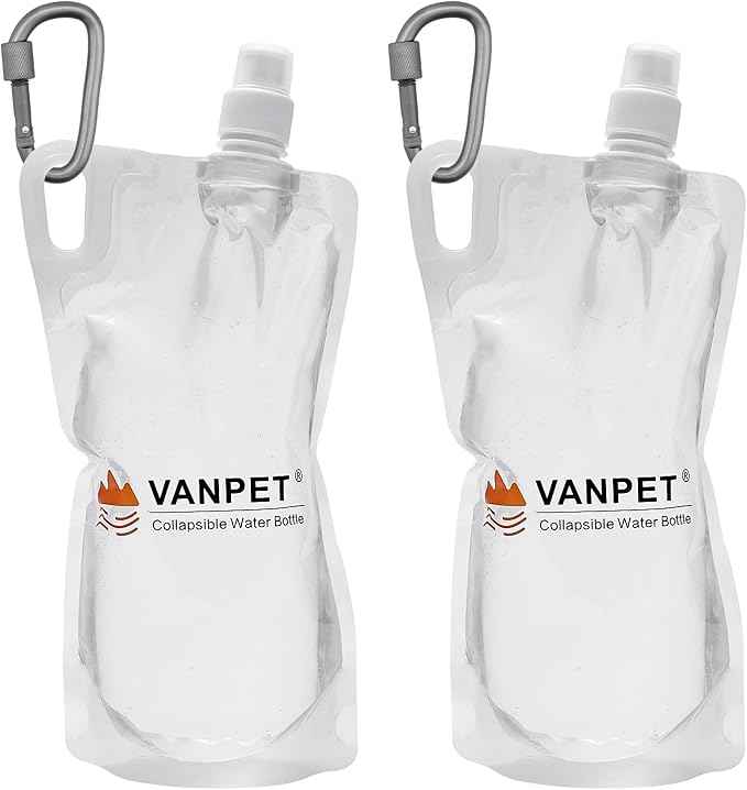 1L Hiking Collapsible Water Bottles, 33OZ BPA-Free Plastic Flasks, Reusable Drink Bags, Foldable Backpacking Water Bottle for Travel Camping Hiking (2-Pack)