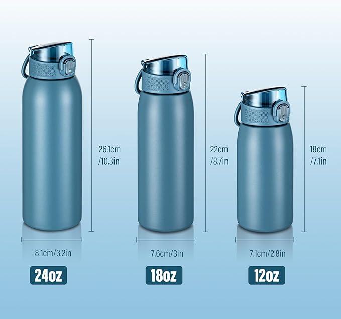Insulated Water Bottle 18 oz with Dustproof Lid, Carry Handle & Tea Infuser, BPA-Free & Leakproof, Stainless Steel Water Bottles Ideal for Fitness, Hiking, Office & Outdoor Use （Navy Blue ）