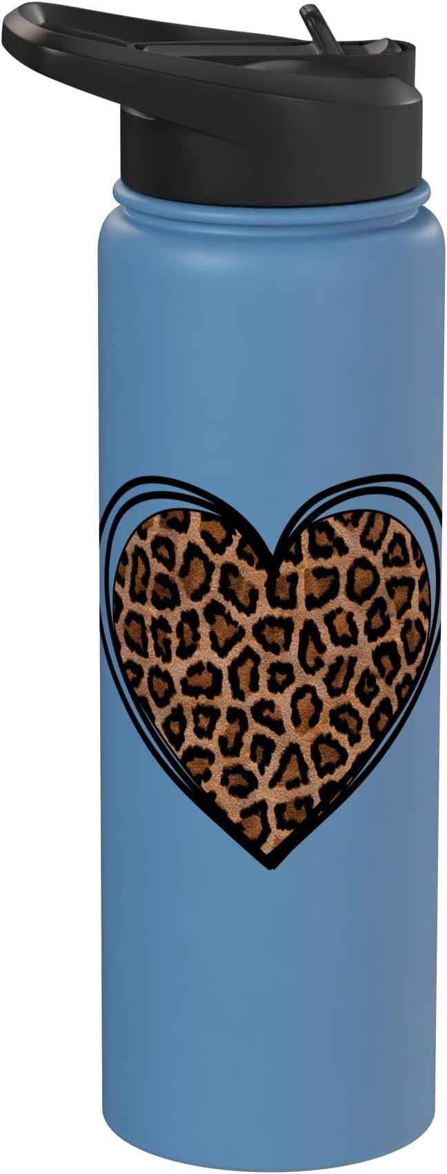 Heart Shape - Cute Cheetah Leopard Print Graphic Stainless Steel Insulated Water Bottle