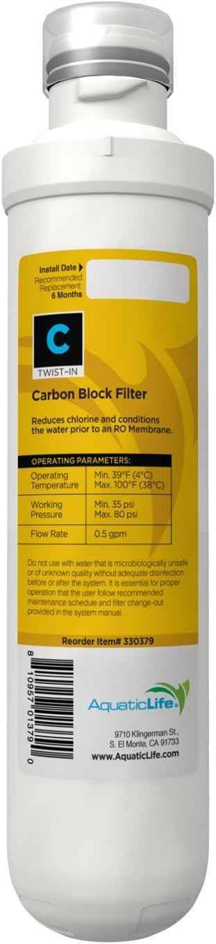 AQUATICLIFE Twist-in 100 GPD 4-Stage Ro Unit (Sediment, Carbon Block, Membrane, Deionization)