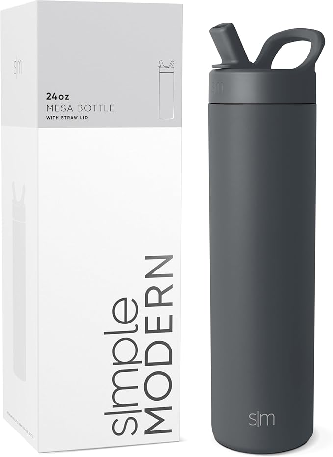 Simple Modern Water Bottle with Straw lid | Insulated Stainless Steel Thermos | Reusable Travel Water Bottles for Gym & Sports | Leak Proof & BPA Free | 24oz, Graphite