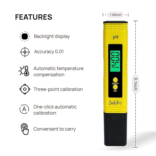 pH Meter for Water Tester Pen Monitor Water ph Meter Quality 0.01 High Accuracy Pocket Size with 0-14 Measurement Range for Soil,Household Drinking, Plants Growing,Pool and Aquarium（Yellow）