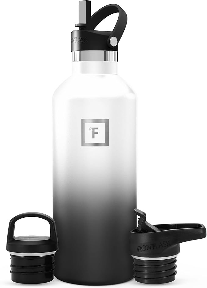 IRON °FLASK Camping & Hiking Hydration Flask with Straw, BPA-Free Insulated Stainless Steel Sports Water Bottle - 32 oz Day & Night