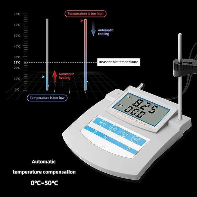 Smart Water Quality Monitor, 6 in 1 Water Quality Monitor PH ORP TDS EC CF Temperature Benchtop Tester Meter, 0°C~50° C Automatic Temperature Compensation, for Swimming Pool, Aquarium, Laboratory