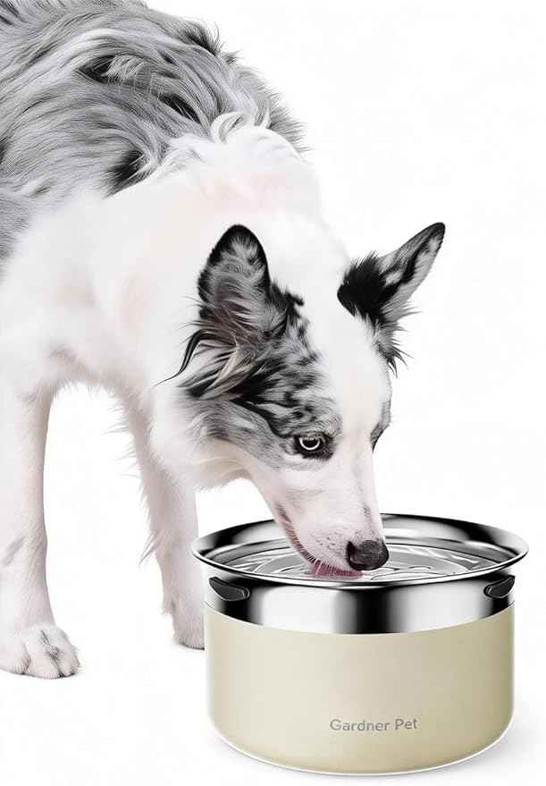 Gardner Pet Dog Bowls 1 Gallon (3.85L) Stainless Steel No Spill Water Bowl, Slow Water Feeder Metal Dog Bowls, Spill Proof Water Dispenser for Large Dogs, Promotes Healthy Hydration(White)