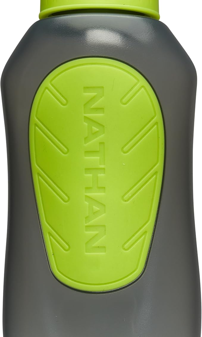 Nathan SpeedDraw 2 Insulated Handheld Running Water Bottle Flask 18oz – Double-Wall Insulation, Ergonomic Grip, Blast Valve Cap, Phone & Key Storage Pockets, Reflective Design